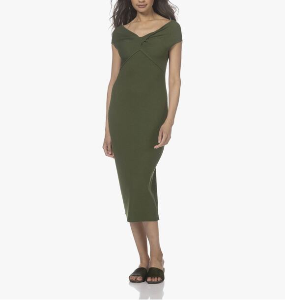 Vince Dresses & Skirts - Vince Ribbed Twist Dress In Dark Herb Green